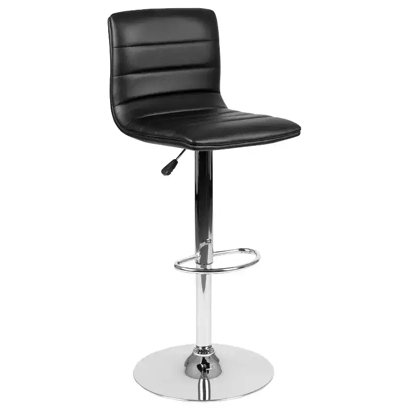 Emma and Oliver Coti Modern Channel Tufted Upholstered Height Adjustable Mid-Back Stool and Pedestal Base with Footrest