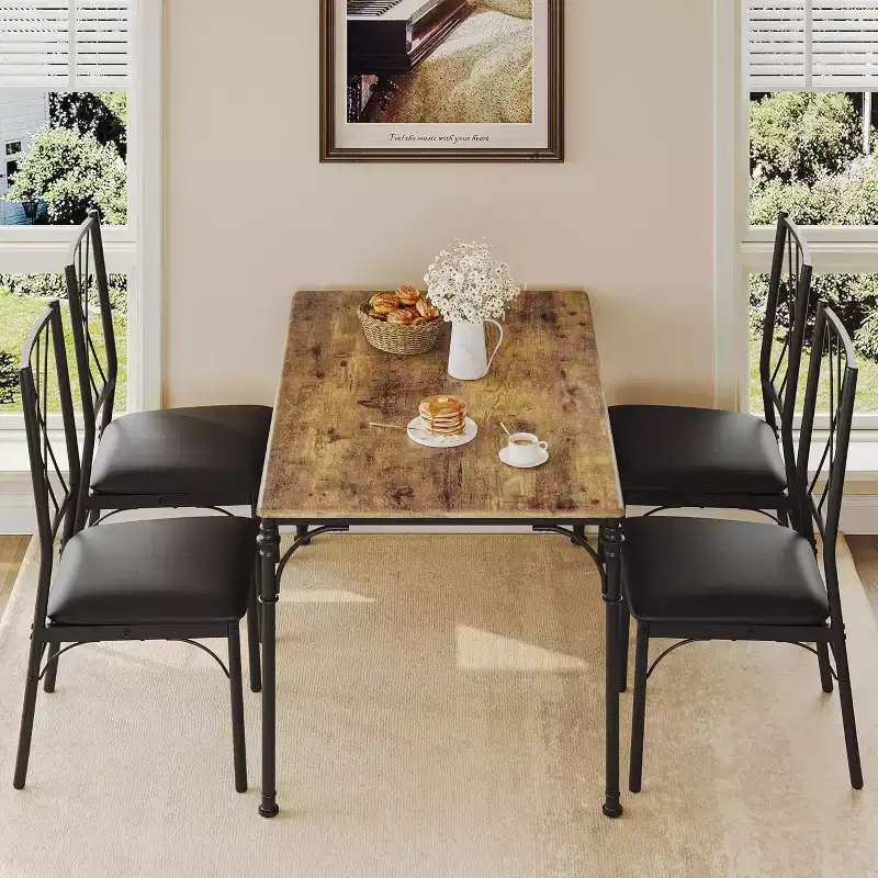 COZONY 5-Piece Dining Table Set with 4 Chairs, Rectangular Dining Table and Cushioned Chairs for Kitchen, Dining Room, or Breakfast Nook