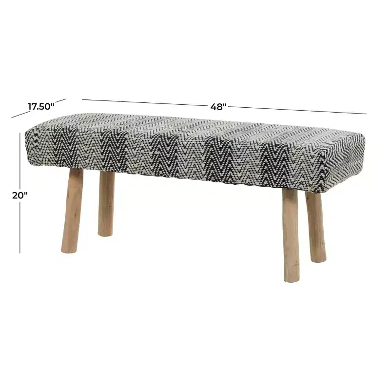 Bohemian Wood Cotton Upholstered Bench - Olivia & May