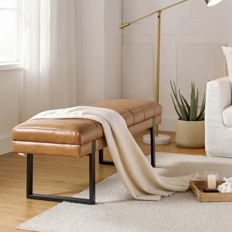 Laurens Modern 52.5 Channel Tufted Bench with Mental Legs by HULALA HOME