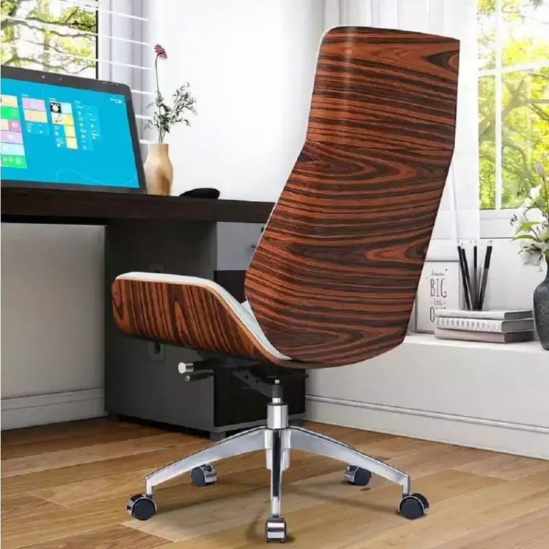 Tree City- High Back Executive Office Chair with Walnut Bent Wood Back and Faux Leather Seat  Swivel & Rolling Base