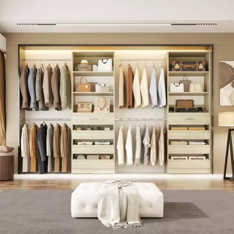 Besiost Closet System with 8 Wooden Drawers and 4 Hanging Rods