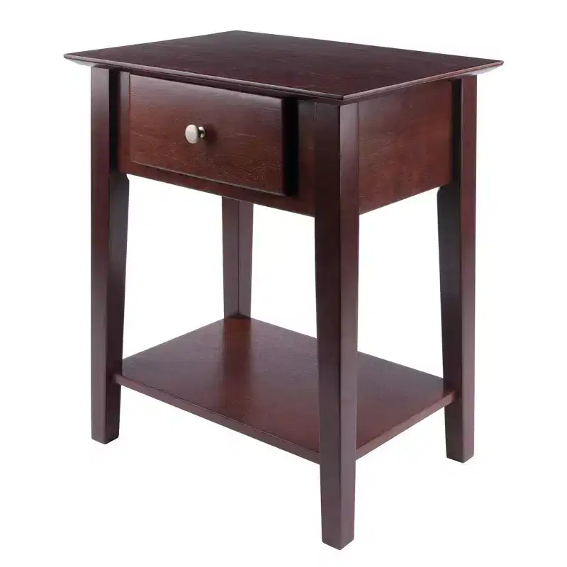 Walnut Brown Single-Drawer Nightstand with Open Shelf