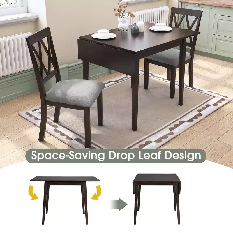 GDF Studio Avery 3 Piece Dining Set with Drop Leaf Dining Table and 2 Dining Upholstered Chairs
