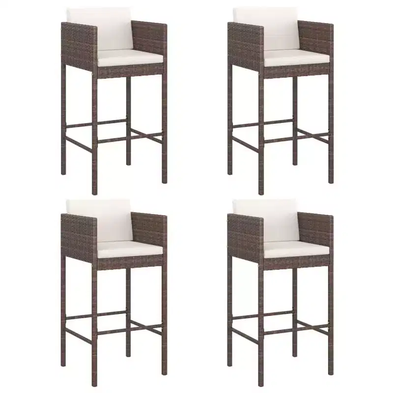 vidaXL Bar Stool Set of 4 Poly Rattan, Powder-Coated Steel