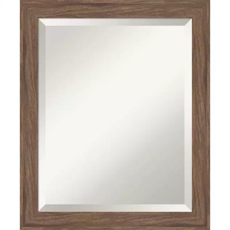 Medium Brown Narrow Beveled Framed Bathroom Vanity Wall Mirror