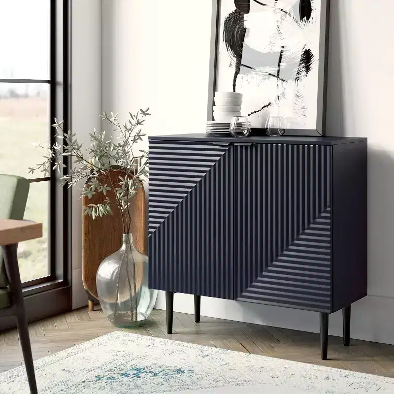 2 - Door Fluted Accent Cabinet with Adjustable Shelves
