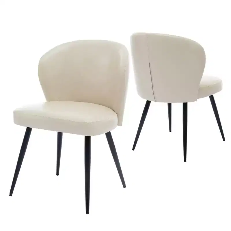 GustoWave Mid-Century Upholstered Dining Chairs Set of 2, Modern Shell Shape Kitchen Chairs, Synthetic Leather with Stitching