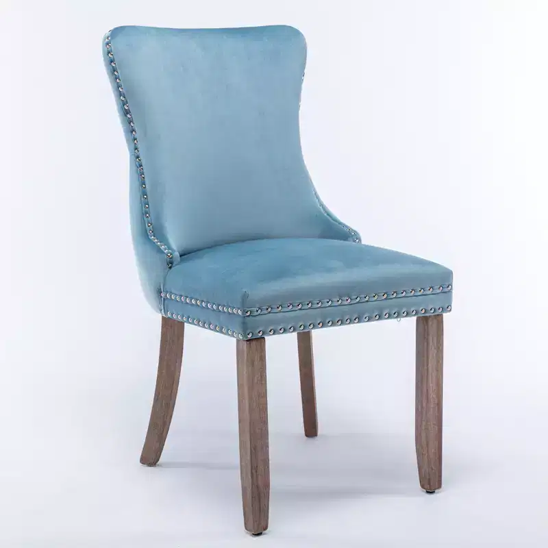 Okak Retro Dining Chairs Set of 2, Comfy Upholstered Wing-Back Chairs with Backstitching Nailhead Trim, Kitchen Chairs with Solid Wood Legs