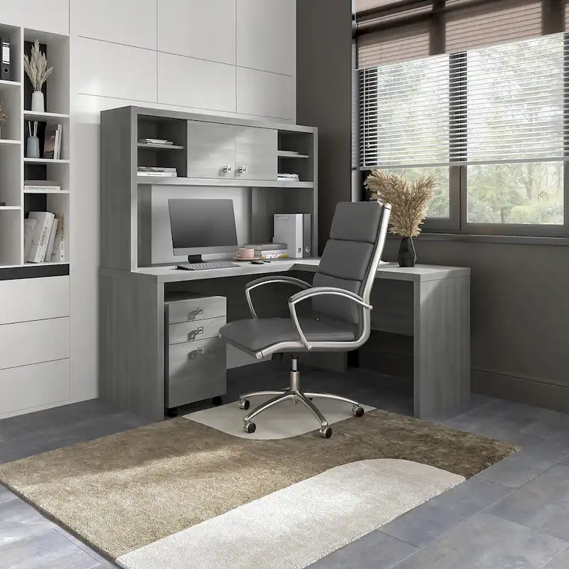 Echo L Shaped Desk with Hutch and Drawers