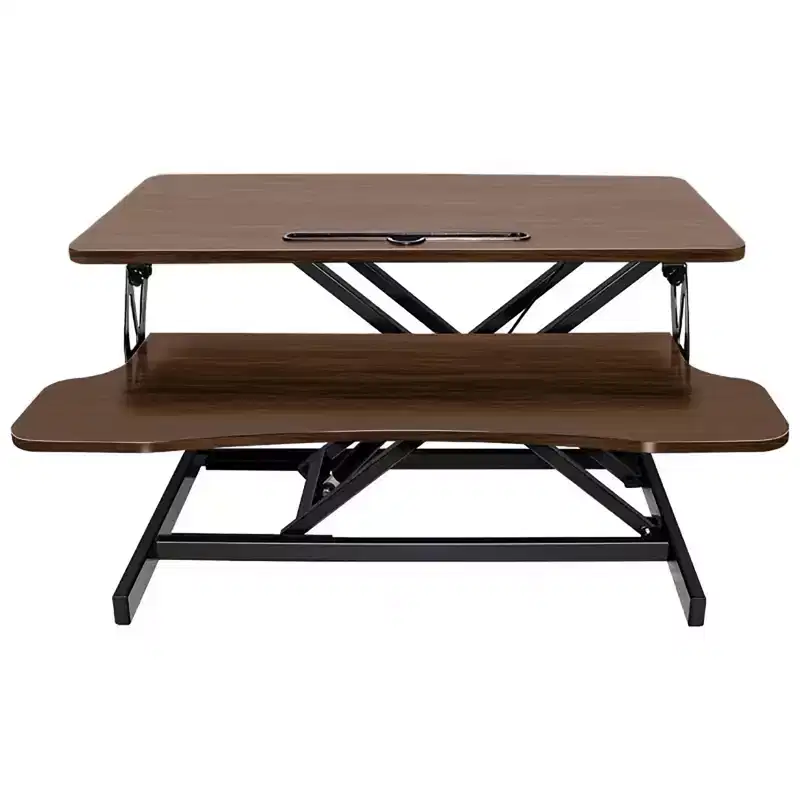 NAYSAYE Height Adjustable Desk End Table Converter Sit Stand Workstation for Home Office Dual Monitor Laptop, Brown and Black, 32*16.5*26