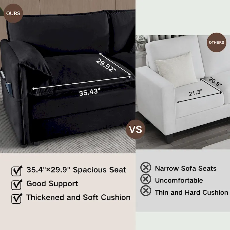 109.45 Chenille Upholstered L-Shaped Modular Sectional Sofa with Double-Layer Cushions, DIY Combination