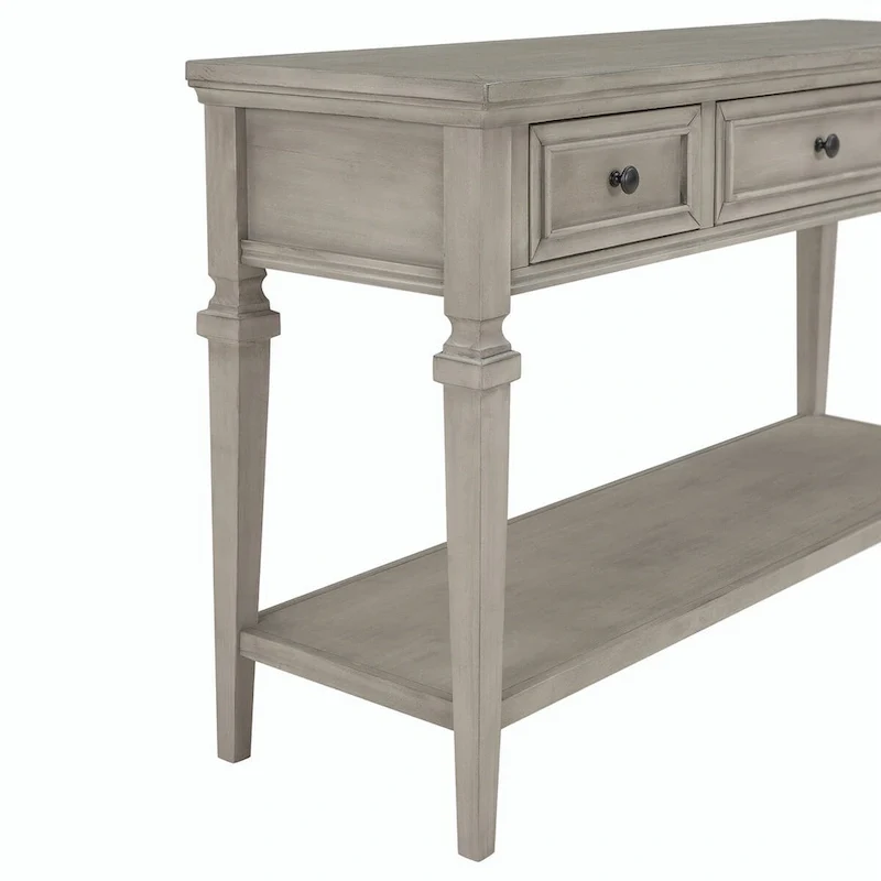 Retro Style Console Table with 3 Drawers and Open Bottom Shelf - Gray Wash