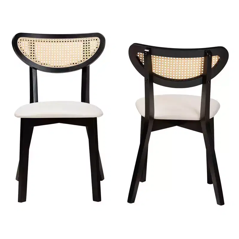 Dining Chairs Set of 2 | Mid-Century Rattan Detail, Foam Padded