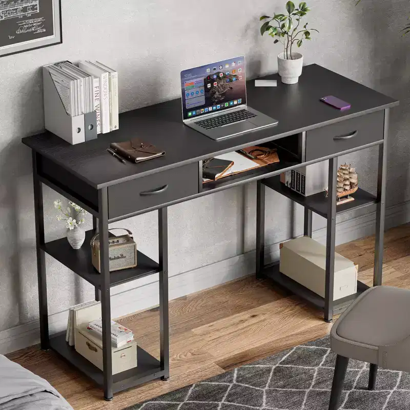 TUYOHW 48 Computer Desk with 2 Drawers,Writing Desk with Open Shelves for Vanity,Study,Gaming Desk for Home Office Dorm