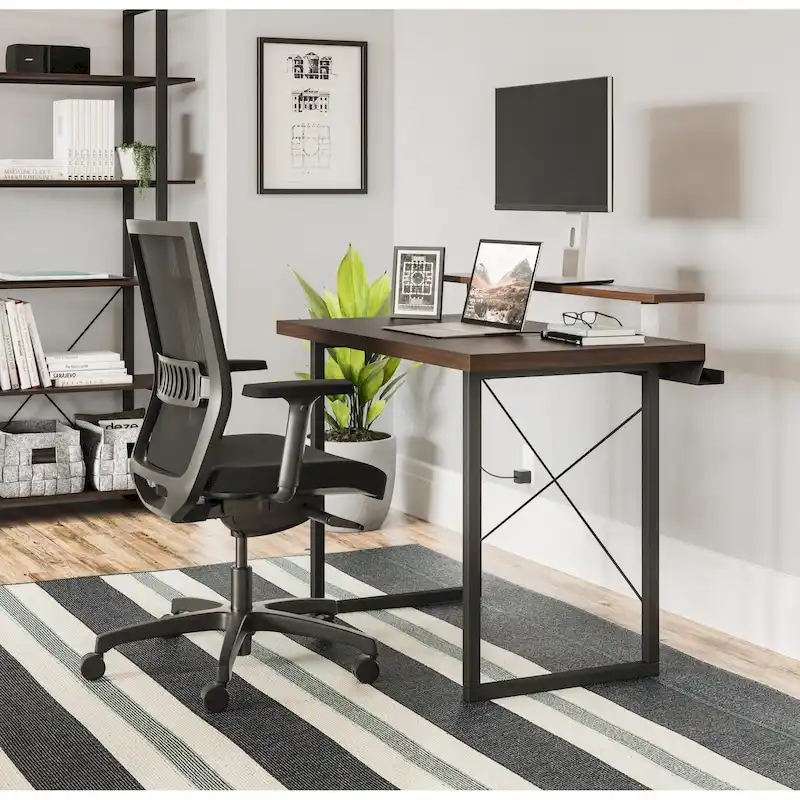 Homestyles Merge Brown Wood Desk with Monitor Stand