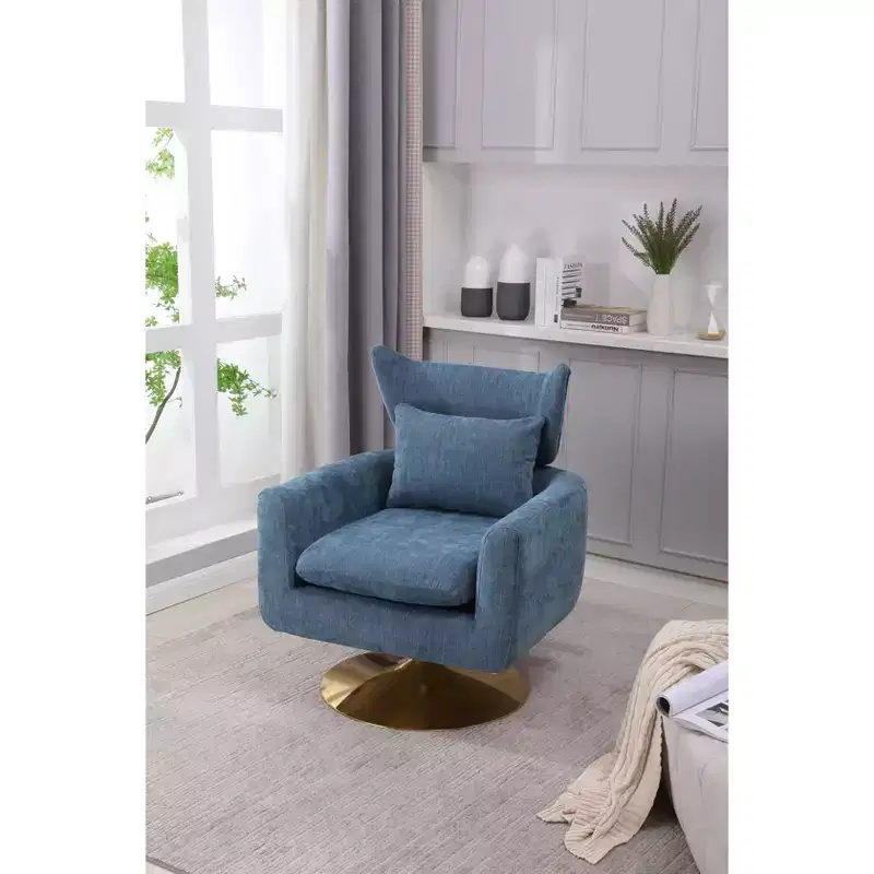 360° Swivel Accent Chair, Classic Mid-Century Style with Gold Metal Base