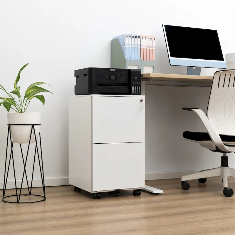 2 Drawer Steel Mobile Filing Cabinet with Lock and Anti-tilt Wheels