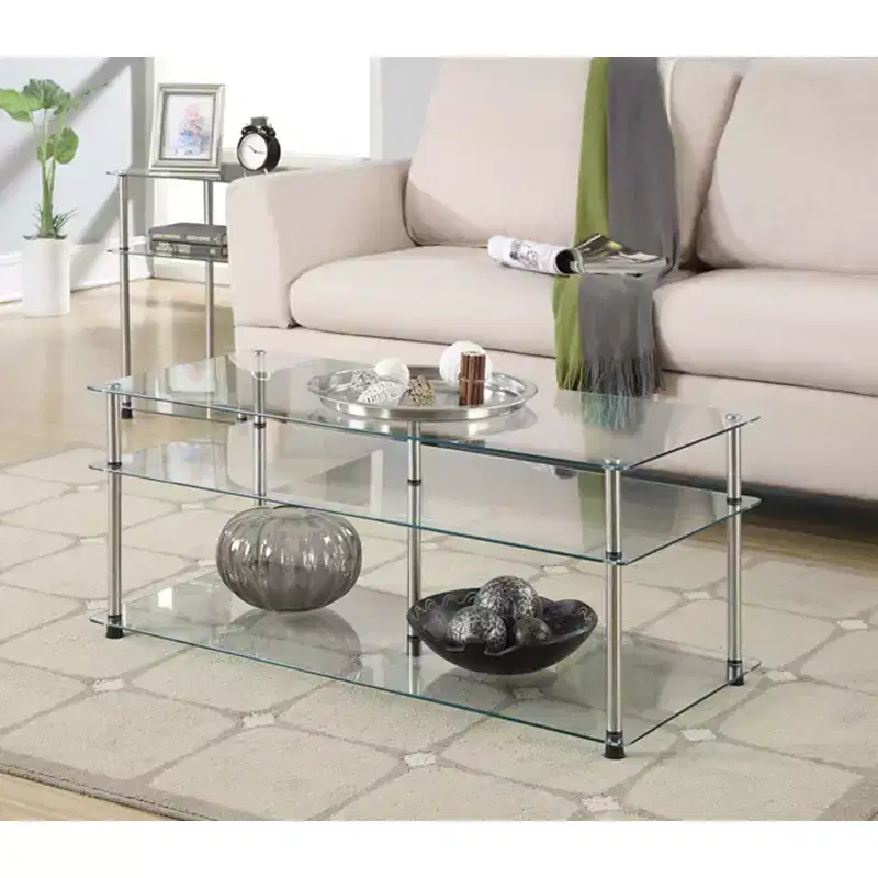Classic Glass 3 Tier Coffee Table Clear Glass