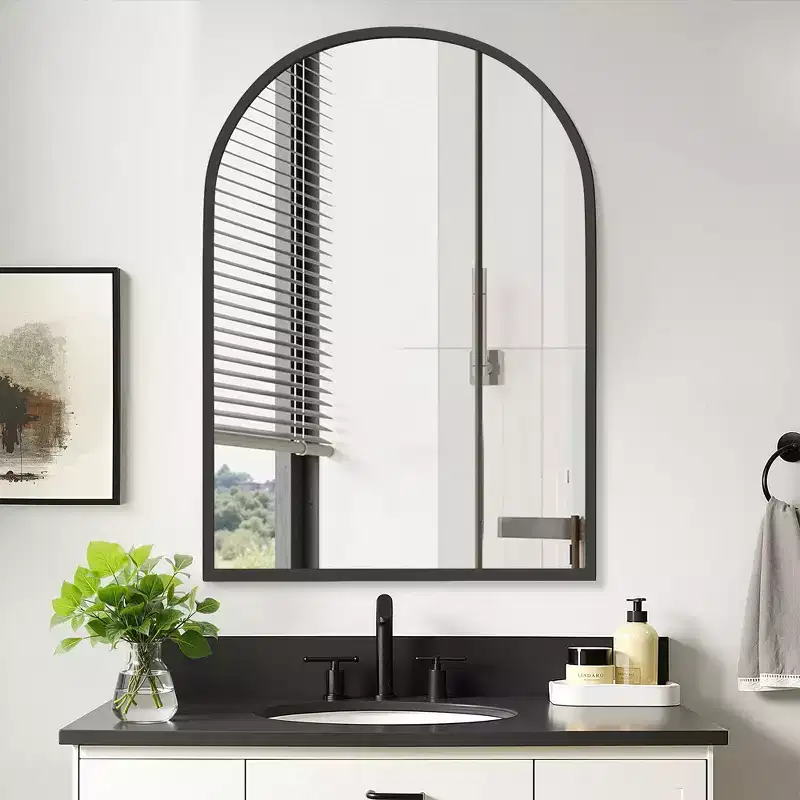 PexFix 39.4 x 24.5 Arched Black Bathroom Medicine Cabinet with Mirror Metal Framed Wall Mounted Recessed Cabinets for Bathroom Vanity with 2 Shelves