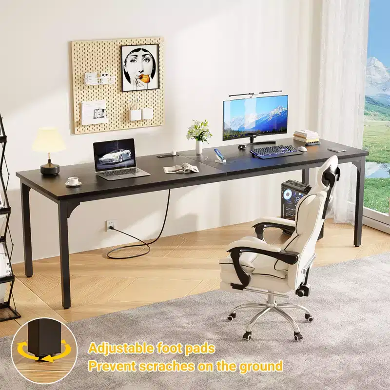 Besiost 78.8'' W Rectangle Computer Desk, Wood Top Study Workstation