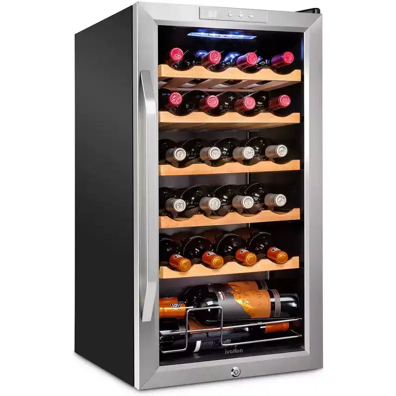Ivation 24 Bottle Compressor Wine Refrigerator, Freestanding Wine Cooler with Lock, Stainless Steel