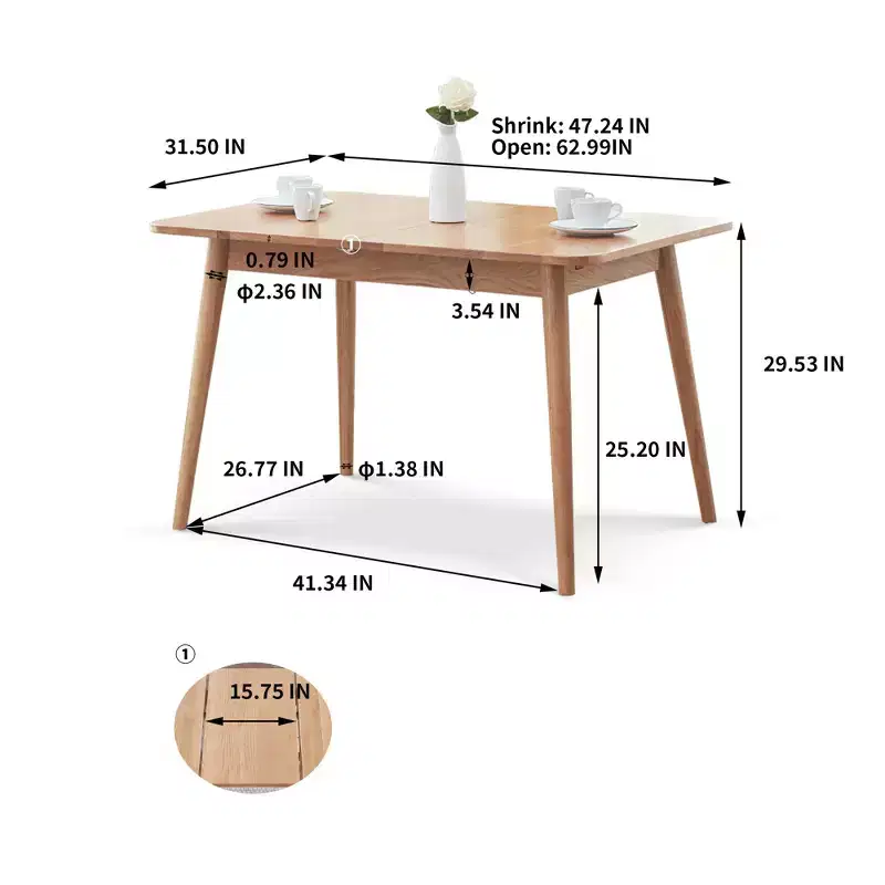 Solid Oak Round Corner Dining table with Diagonal Legs for 6-8 People, Telescopic Writting Desk 1.2-1.6m, Easy Assembly, Natural