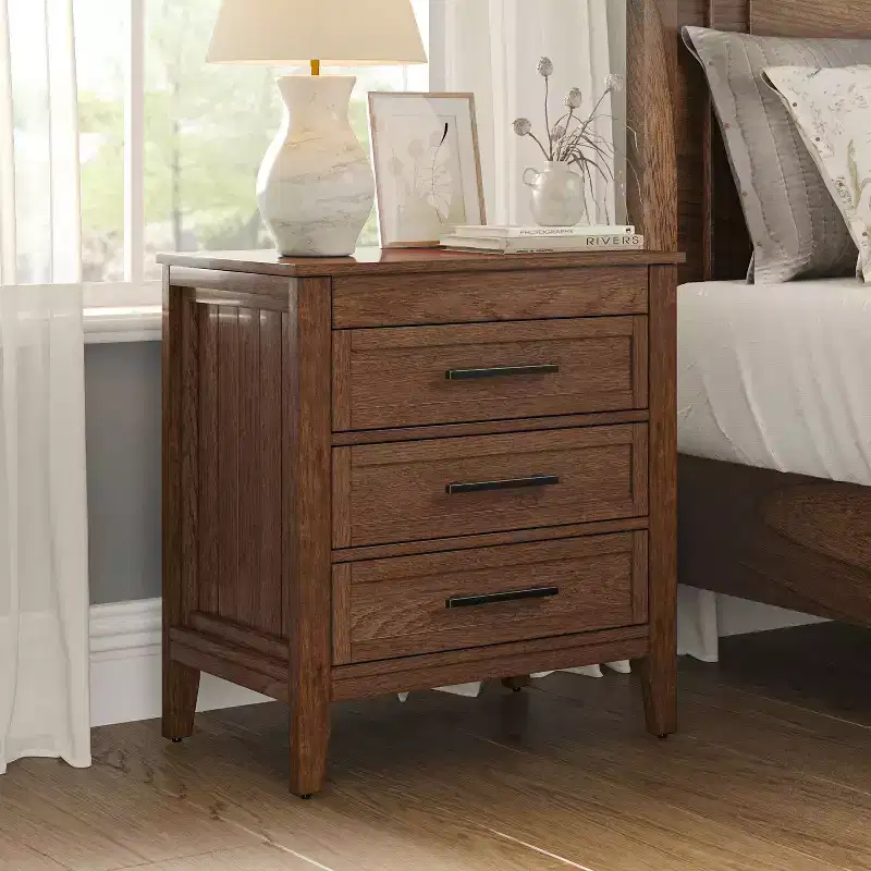Yaran 3 Drawer Nightstand-BLACK