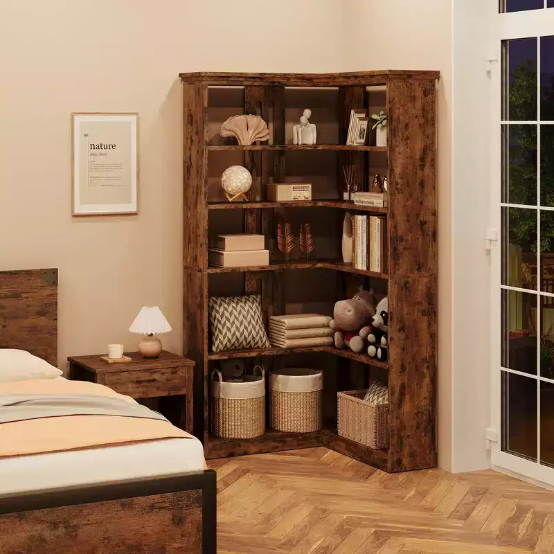 Corner Bookshelf 72.8in Farmhouse Bookcase Large Bookshelves Tall 5 Tier Corner Shelf L Shaped Bookshelf Storage Display Rack