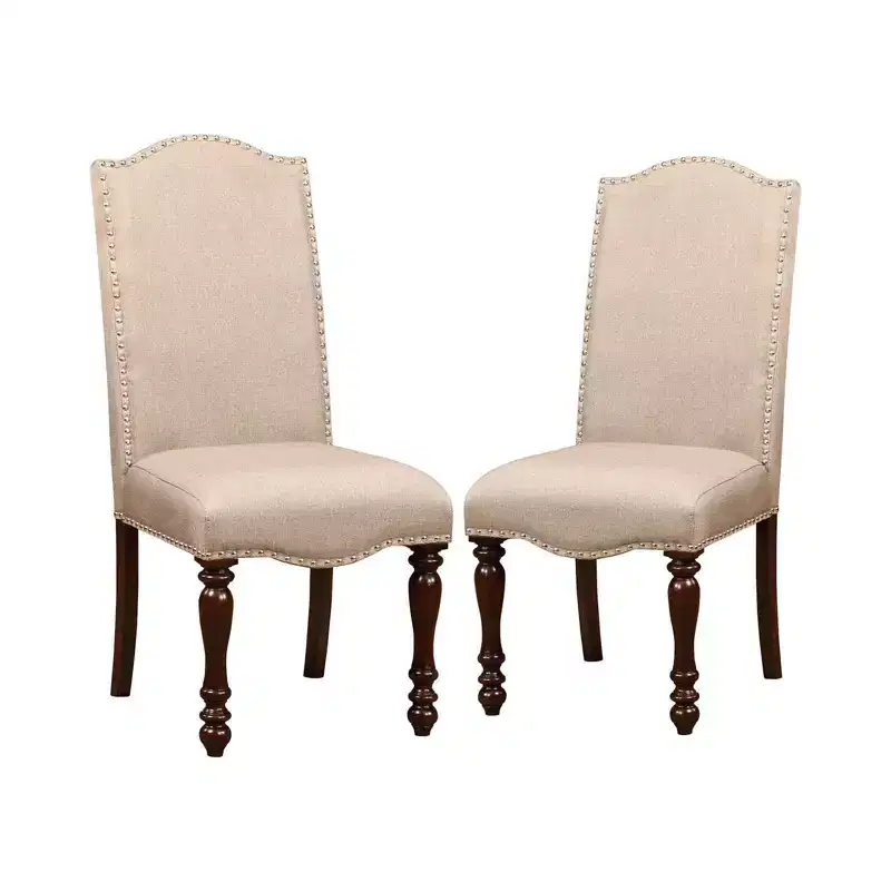 24/7 Shop At Home Set of 2 Lawson Classic Inspired Padded Side Dining Chair Red: Camelback, Nailhead Trim, Wood Legs
