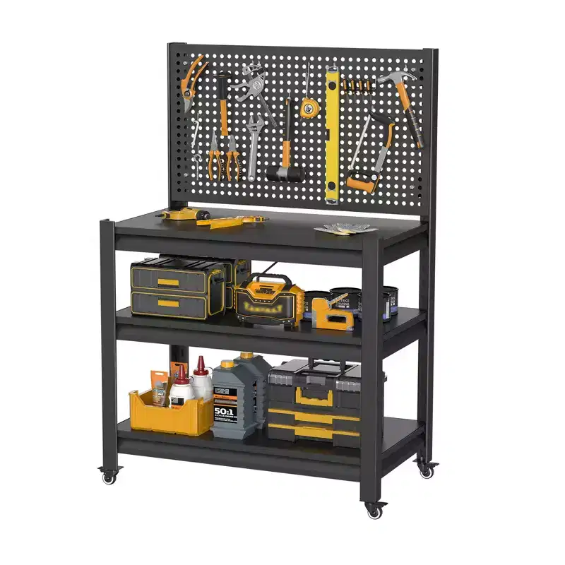 Clihome 47.2H Rolling Work Bench with Pegboard, 1000lbs Capacity