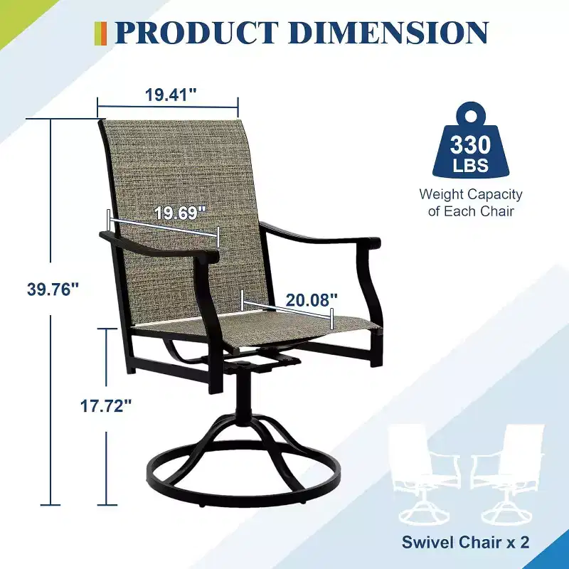 Acekool 2-Pack Outdoor Swivel Dining Chairs with Breathable Textilene Back, 360 Swivel & Rocking Patio Sling Chairs for Poolside & Garden