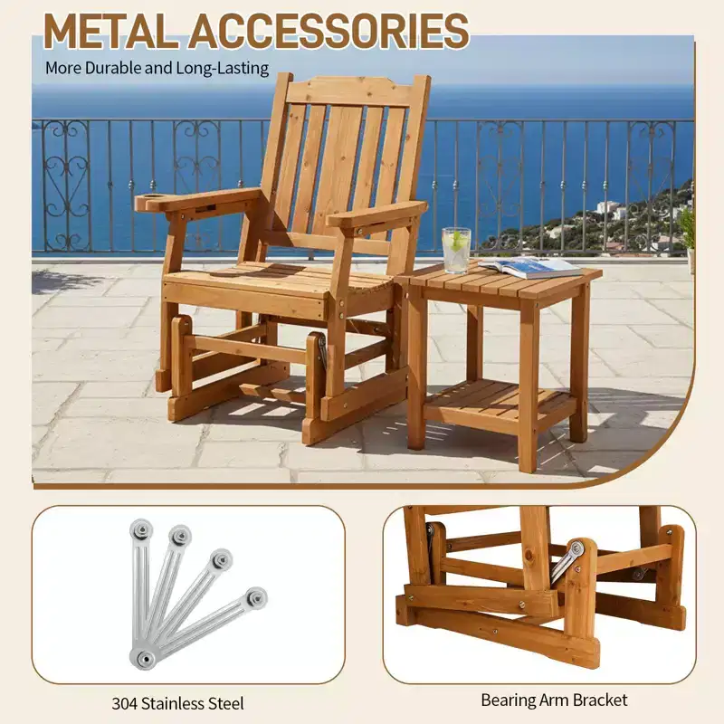 Karl Home | Classic Teak-Finish Fir Wood Patio Glider Chair
