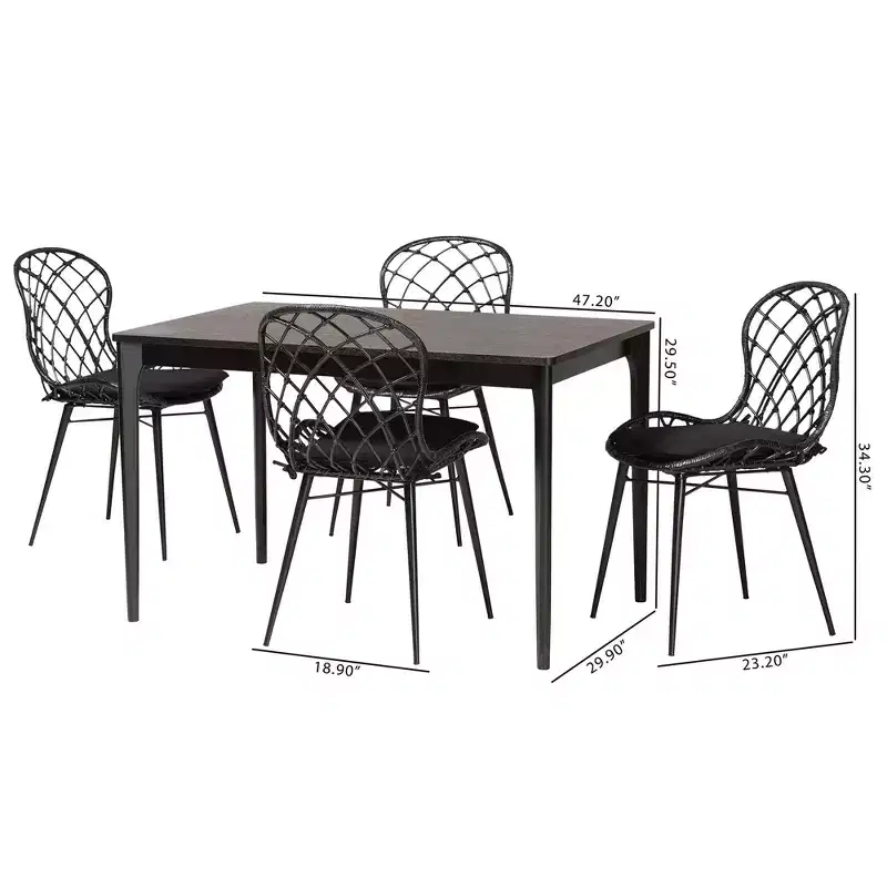 Baxton Studio Sabelle Modern Bohemian Wood and Rattan 5-Piece Dining Set