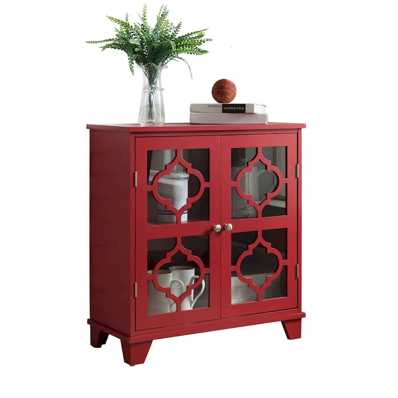 Lunaria Red Finish Wood Door Console Table