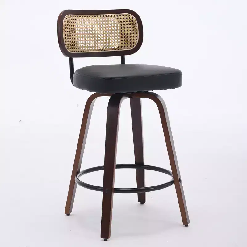 sumyeg Set of 2 Rattan Counter Stools with Swivel Seat and Cane Back, 26'' Height
