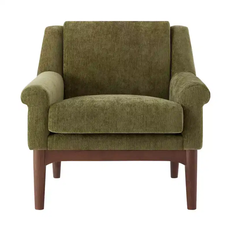 Whisen Sculptural Flared Arm Accent Chair with Solid Wood Frame Modern Reclined Upholstered Lounge Chair, Ergonomic Reading Chair