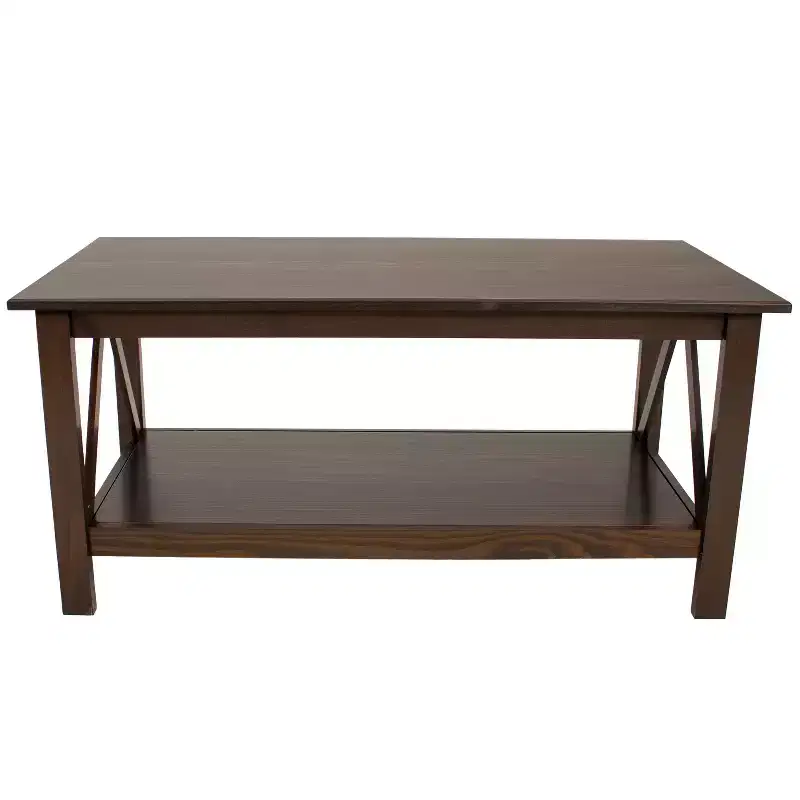 Sunnydaze Indoor Solid Pine Coffee Table with Storage Shelf - Dark Brown - 43.5