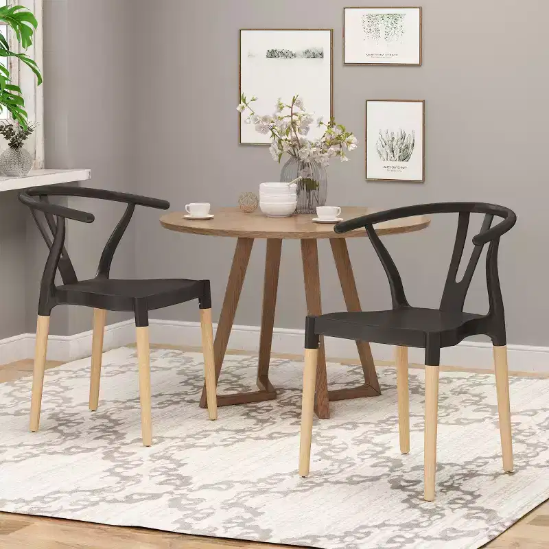 Okak Set of 2 Modern Dining Chairs, Fabric Dining Room Chairs, Upholstered Kitchen Side Chairs with Curved Backrest & Metal Frame