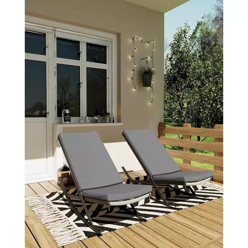COZONY Outdoor Rocking Lounge Chair Set of 2, Patio Chaise Lounge with Removable Cushion