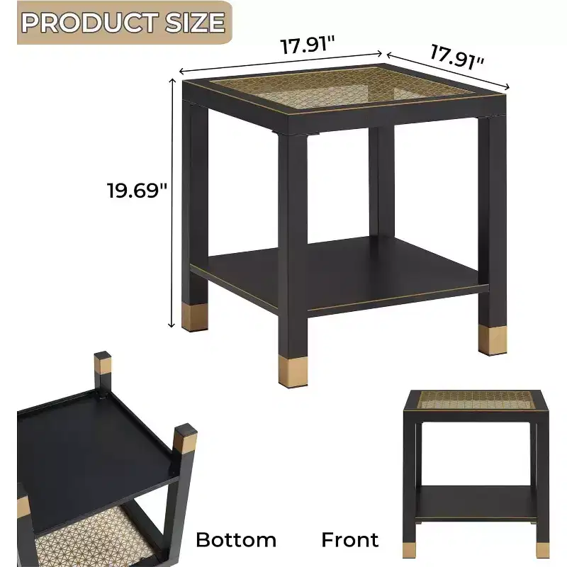 20 Modern 2-Tier Glass End Table with Metal Frame,Versatile Living Room & Bedroom Side Table