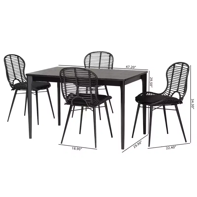 Baxton Studio Brenna Modern Bohemian Wood 5-Piece Dining Set