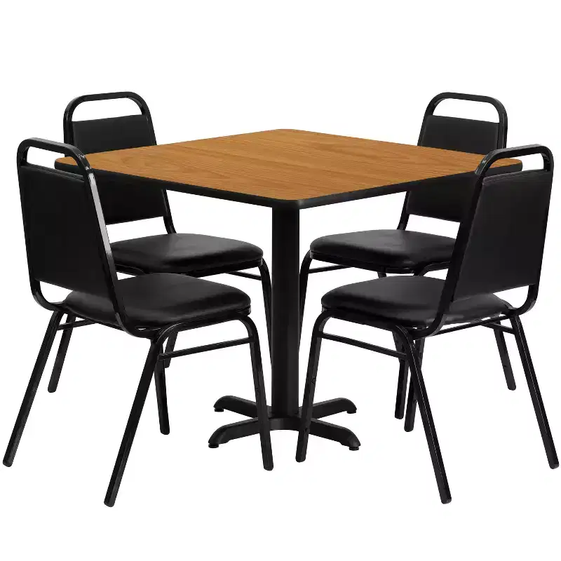 Emma and Oliver 36 Square Laminate X-Base Table Set with 4 Banquet Chairs