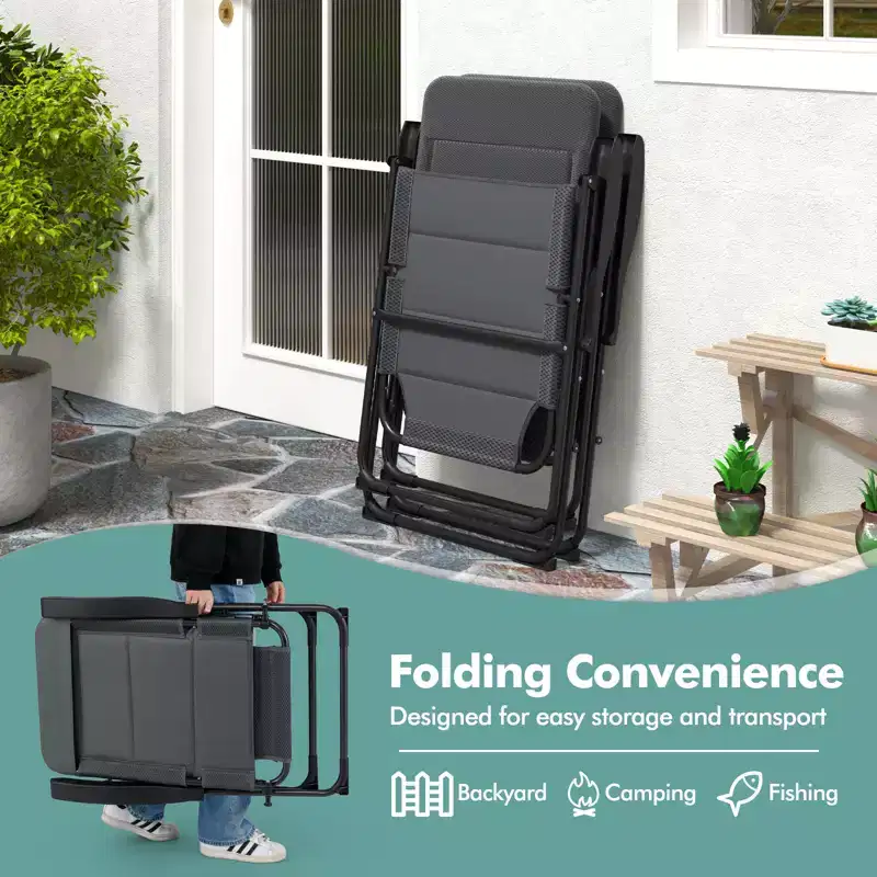 Costway 2PCS Patio Folding Chairs Back Adjustable Reclining Padded Garden Furniture