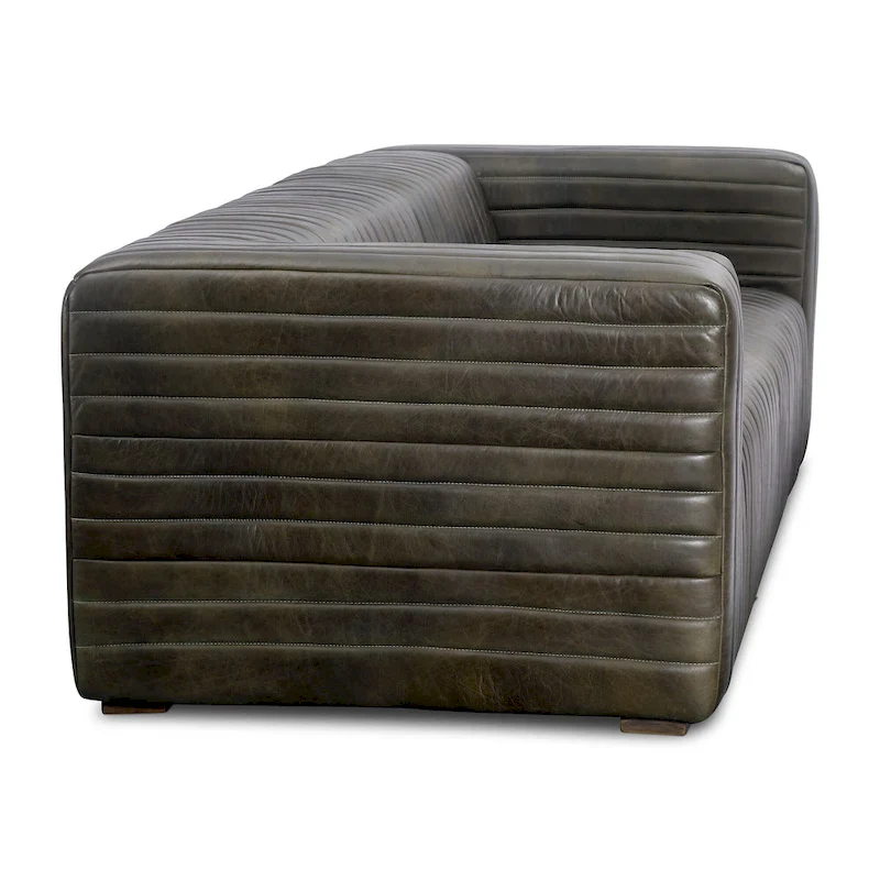 Modern Channel-Stitched Top-Grain Leather Sofa, 3-Seater
