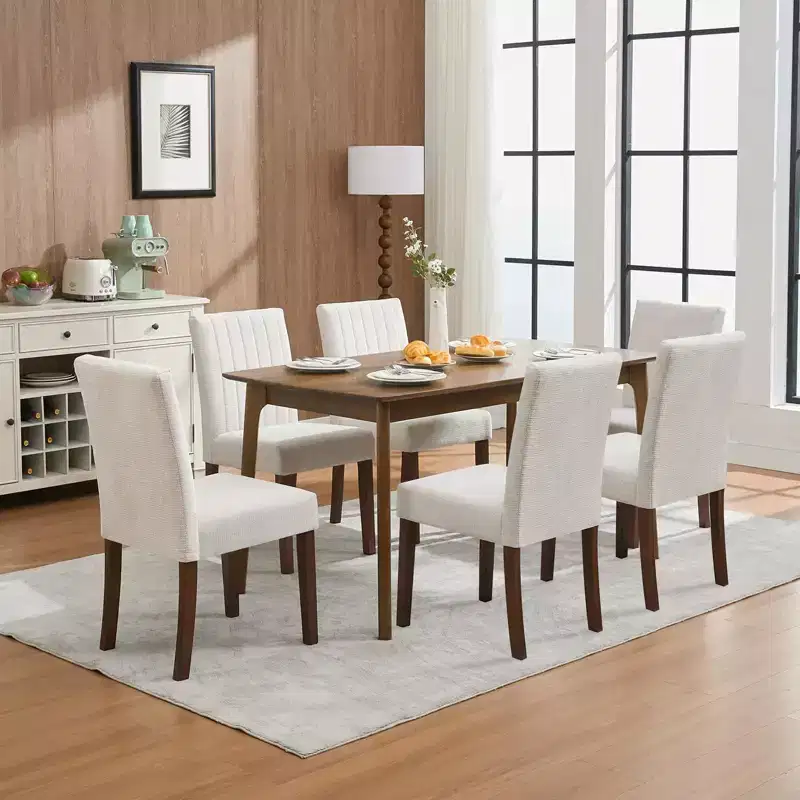 Upholstered Dining Chairs Set of 4, Button Tufted Parsons Chairs with Wood Legs, Fabric Side Chairs for Dining Room Kitchen Farmhouse Hotel, Beige