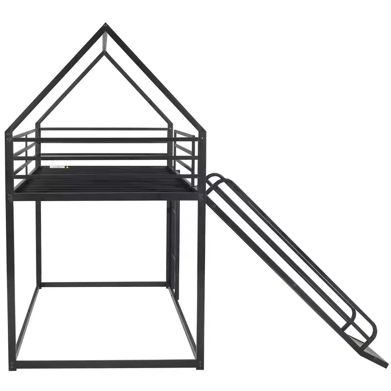 Twin over Twin Metal House Bunk Bed with Convertible Slide and Ladder
