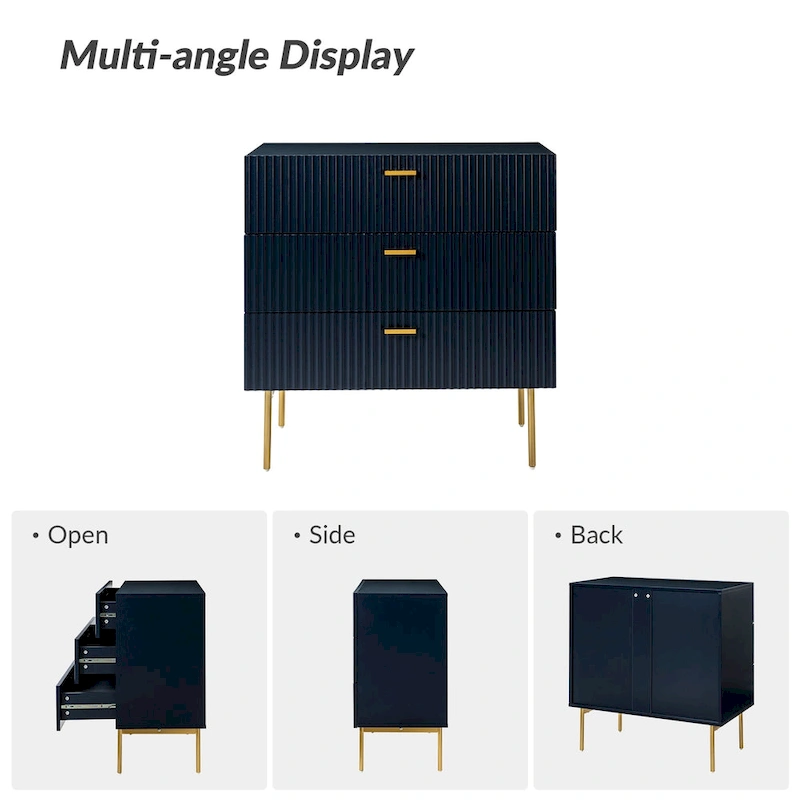 Gilb Modern 3-Drawer Dresser Nightstand with Metal Legs Set of 2 by HULALA HOME