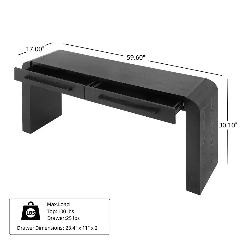 Modern Console Table with 2 Drawers, Rounded Edges, Entryway or Living Room