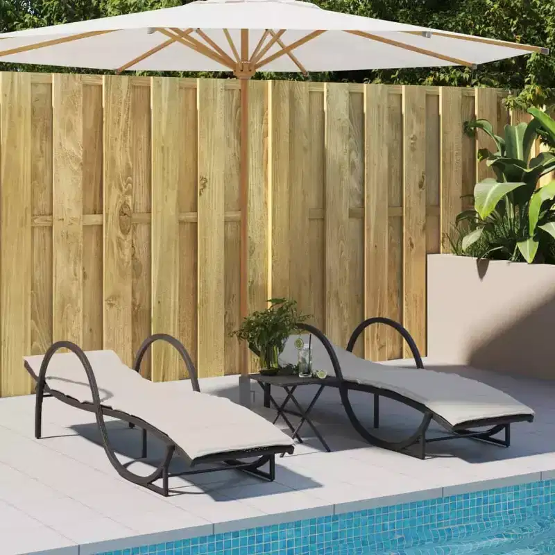 vidaXL Sun Lounger Black, Cream White PE Rattan, Powder-Coated Steel Large
